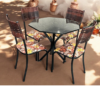 Mesa conjunto Felix c/junco 4 cadeiras sextavado laqueada Tripé