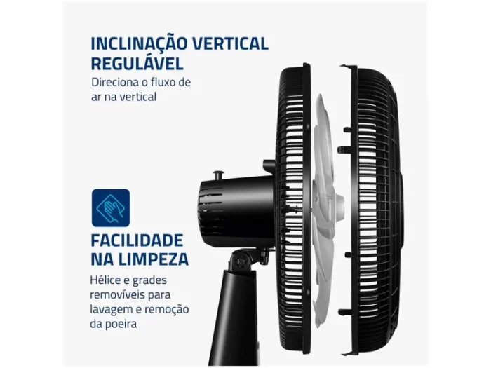 Ventilador de Mesa Mondial Turbo NVT-40-8P-B 40cm 8 Pás 3 Velocidades Preto e Prata - Image 2