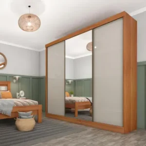 Guarda Roupa Casal 3 Portas 4 Gavetas Espelho Dacar Tcil Cinamomo/off