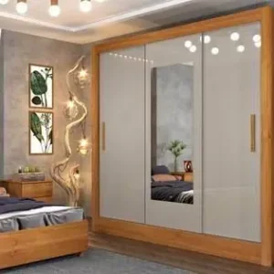 Guarda Roupa Valencia 3 Portas de correr e 4 Gavetas Com Espelho Tcil Cinamomo Off