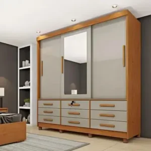 Guarda Roupa Casal com Espelho e pés 3 Portas 9 Gavetas 199cm Chicago Tcil Móveis
