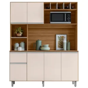 Armário Kit Cozinha Alice 6 Portas Carvalho Off /White Poliman Móveis