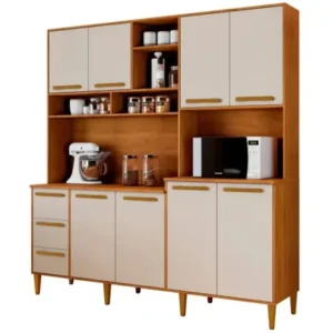 Armário de Cozinha São Luís 8 Portas 3 Gavetas Nature Off Kaiki Móveis