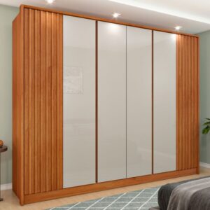 Guarda Roupa Casal Barcelona 6 Portas 6 Gavetas Ripado Cinamomo/off White