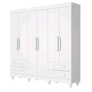 Guarda-Roupa De Casal 6 Portas 4 Gavetas 6 Prateleiras Nice Branco Acetinado
