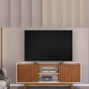 Rack Bancada p/TV até 60 Polegadas Flat Ripado c/ Nichos e Pés 150x60cm Freijó/Off White - DJ Móveis