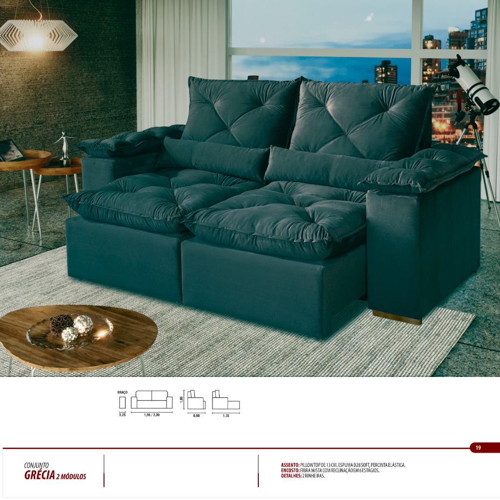 Sofá Retrátil e Reclinável 3 Lugares Grécia K52 - Kasacomigo Estofados - Imagem 4