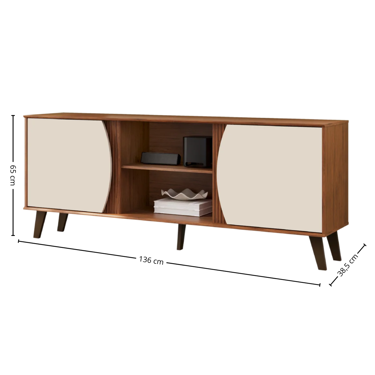 Rack Domo para TV de até 60" DJ Móveis 136cm Pé Retro Freijó e Off White - Imagem 2