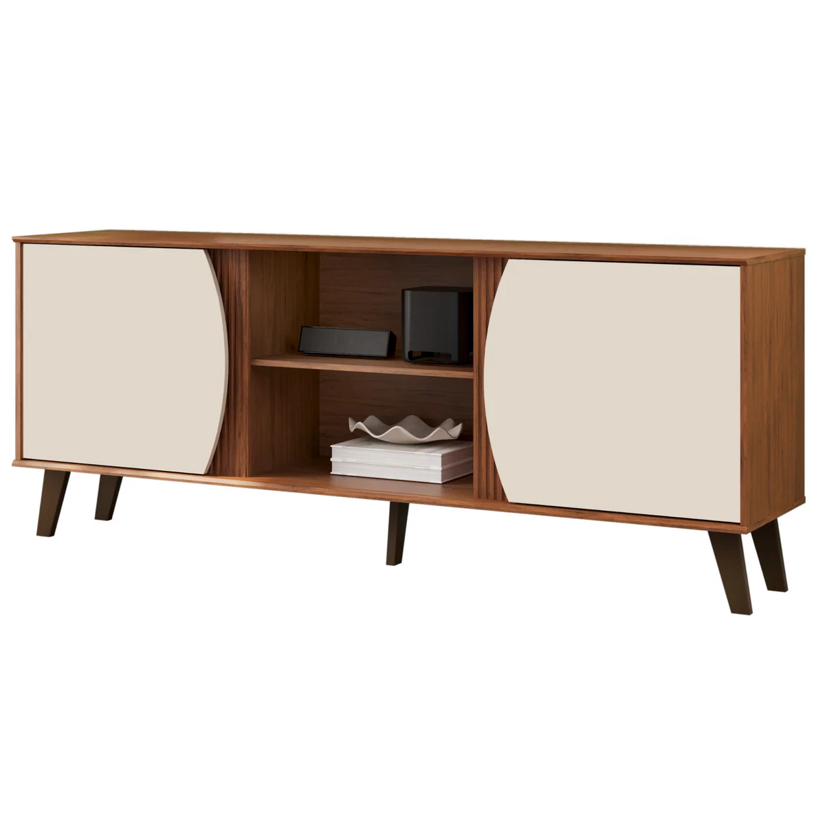 Rack Domo para TV de até 60" DJ Móveis 136cm Pé Retro Freijó e Off White - Imagem 3