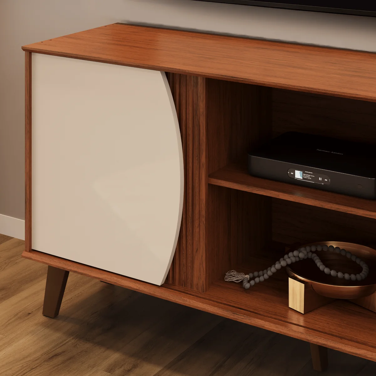 Rack Domo para TV de até 60" DJ Móveis 136cm Pé Retro Freijó e Off White - Imagem 4