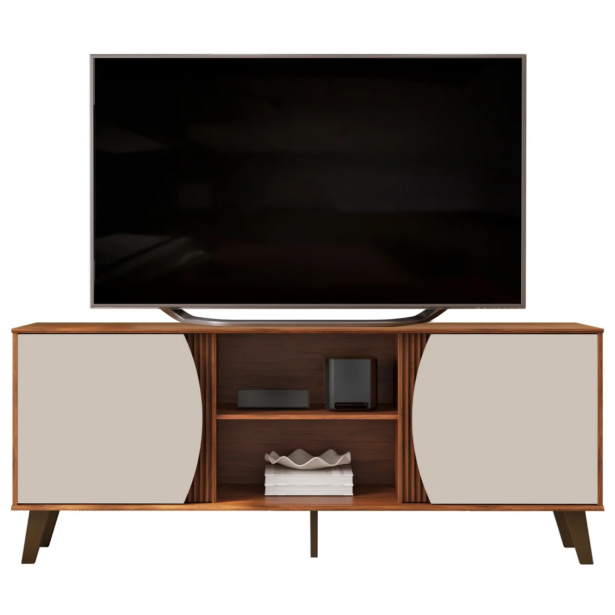 Rack Domo para TV de até 60" DJ Móveis 136cm Pé Retro Freijó e Off White