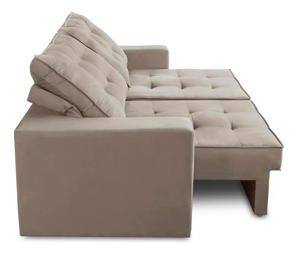 Sofá Ret Reclinável 2 Lug1,90m Molas Marcela Suede Capucino