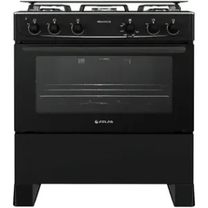 Fogão 5 bocas Atlas Mônaco Plus Preto com Acendimento Automático e Mesa Inox