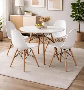 Mesa Jantar Redonda Cozinha Moderna Tendencia Eiffel 80cm 4 Cadeiras Eames Branca