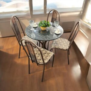 Conjunto Junco Redondo 4 Cadeiras Tubular Granito/Laqueada Móveis Vitória