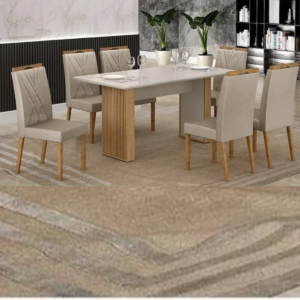 Mesa de Jantar Ambiente Júlia 160x90cm Cinamomo Off White com 6 Cadeiras Lara Linho Bege - Valdemóveis
