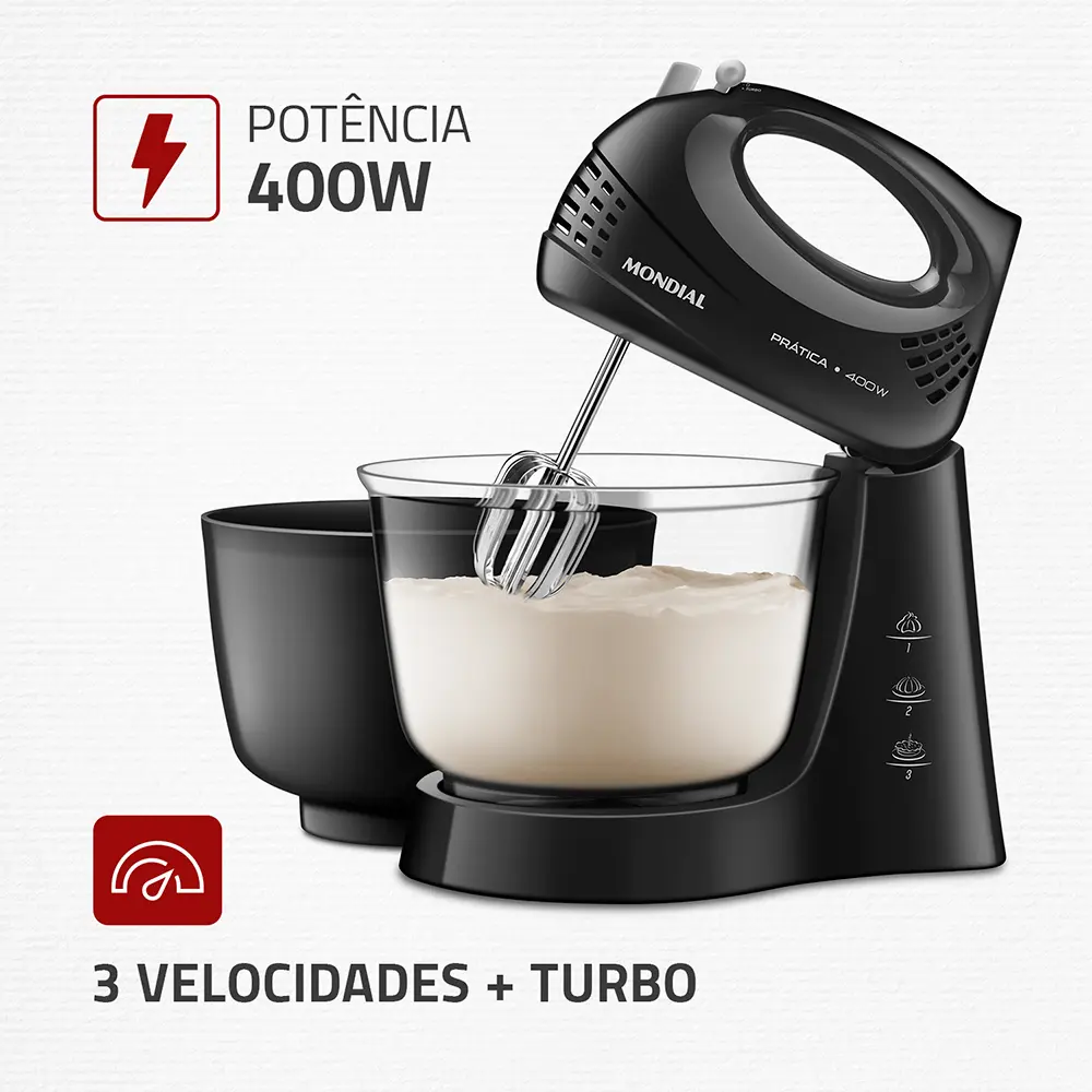 Batedeira Prática B-45-b 2 Tigelas 400w Preta Mondial Cor Preto Frequência 60 - Imagem 2