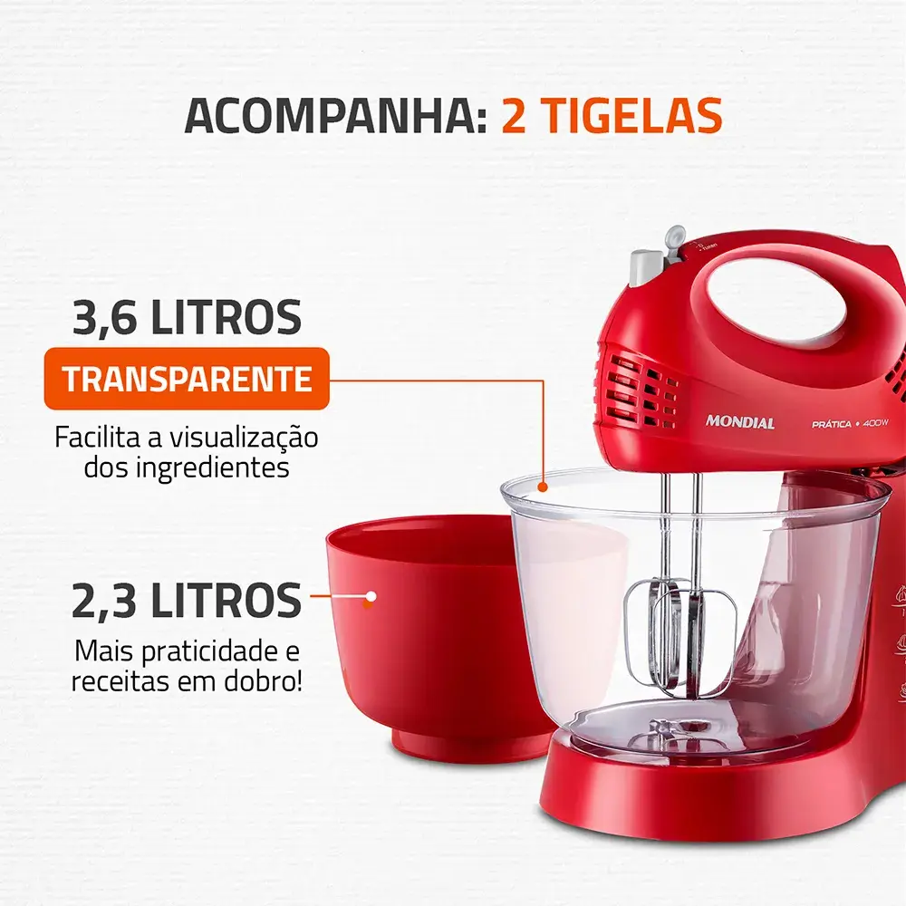 Batedeira Prática B-45-r 400w Vermelha Mondial - Imagem 5