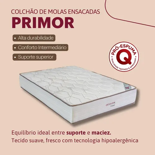 Colchão Casal Molas Ensacadas Orthocrin Primor 138x188x26 Espuma Certificada Alto Suporte - Imagem 3