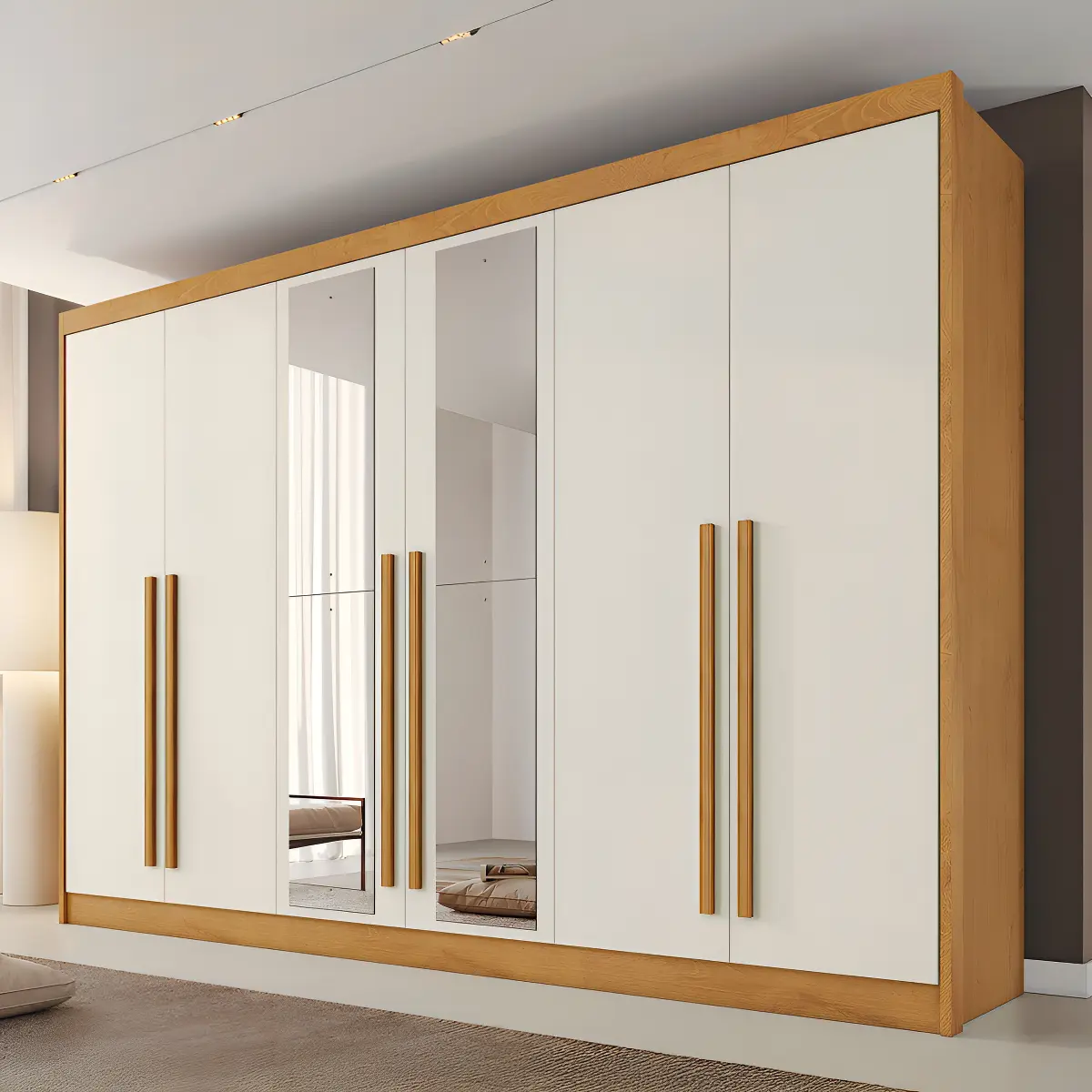 Guarda-roupa Casal Alba Plus 6 Portas 4 Gavetas 100% Mdf Com Cor Peroba c/Espelho