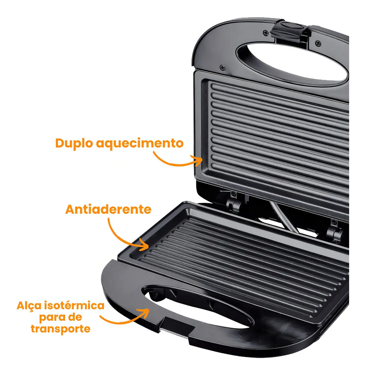 Sanduicheira Grill Elétrica Sumay Antiaderente para 2 Sanduíches Preta - Imagem 4