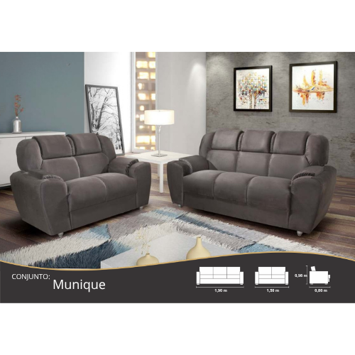 CONJUNTO ESTOFADOS 2 E 3 LUGARES MUNIQUE Veludo2 IRMÃOS - Imagem 2